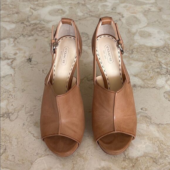 Coach Ashton Leather Peep Toe Platform Stiletto Heels - Picture 4 of 14